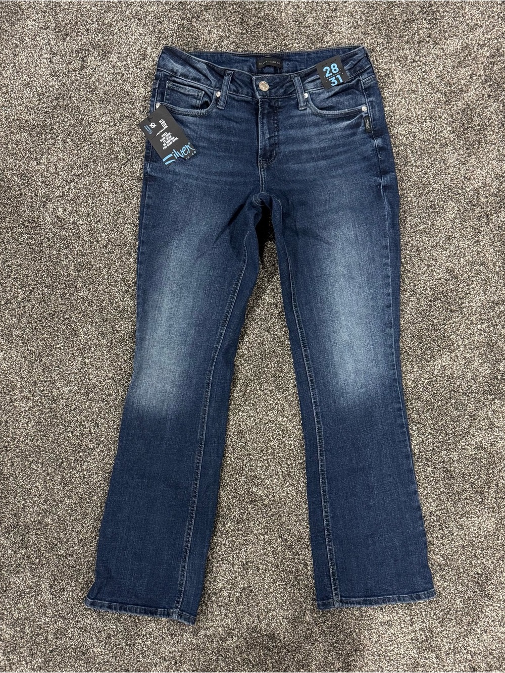 Silver Jeans Womens 28x31 Blue Elyse Slim Boot Mid Rise Stretch Distressed Denim